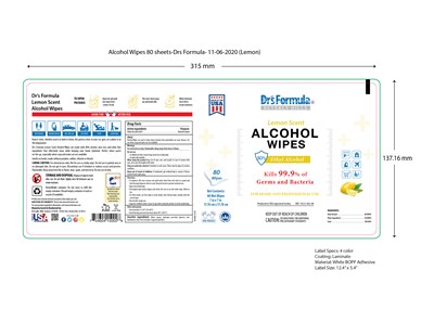 Alcohol Wipes Lemon 80 wipes label.jpg Label - Alcohol Wipes Lemon 80 wipes label